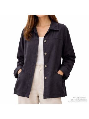 Vintage DAGOLI Indigo Textured Cotton Button Front Jacket Oversized L XL (tag L)